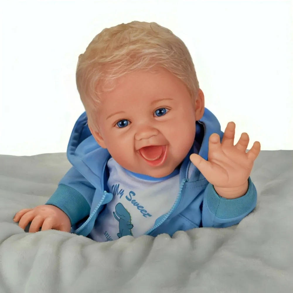 The Ashton-Drake Galleries Sweet Snugglesaurus Baby Collectible Doll Realistic Reborn with RealTouch® Vinyl Giggles and Roars Hand-Rooted Hair Weighted Body and Dinosaur Outfit by Ping Lau 17-inches