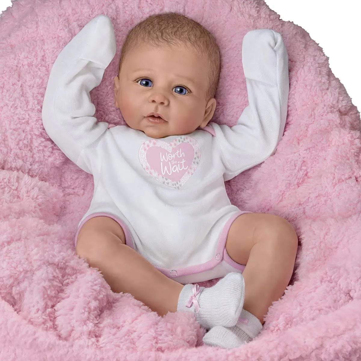 The Ashton-Drake Galleries Worth the Wait Realistic Newborn Baby Girl Doll Lifelike Weighted Poseable with Soft RealTouch® Vinyl Skin by Linda Murray 16-inches