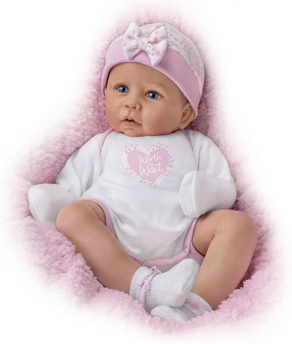 The Ashton-Drake Galleries Worth the Wait Realistic Newborn Baby Girl Doll Lifelike Weighted Poseable with Soft RealTouch® Vinyl Skin by Linda Murray 16-inches