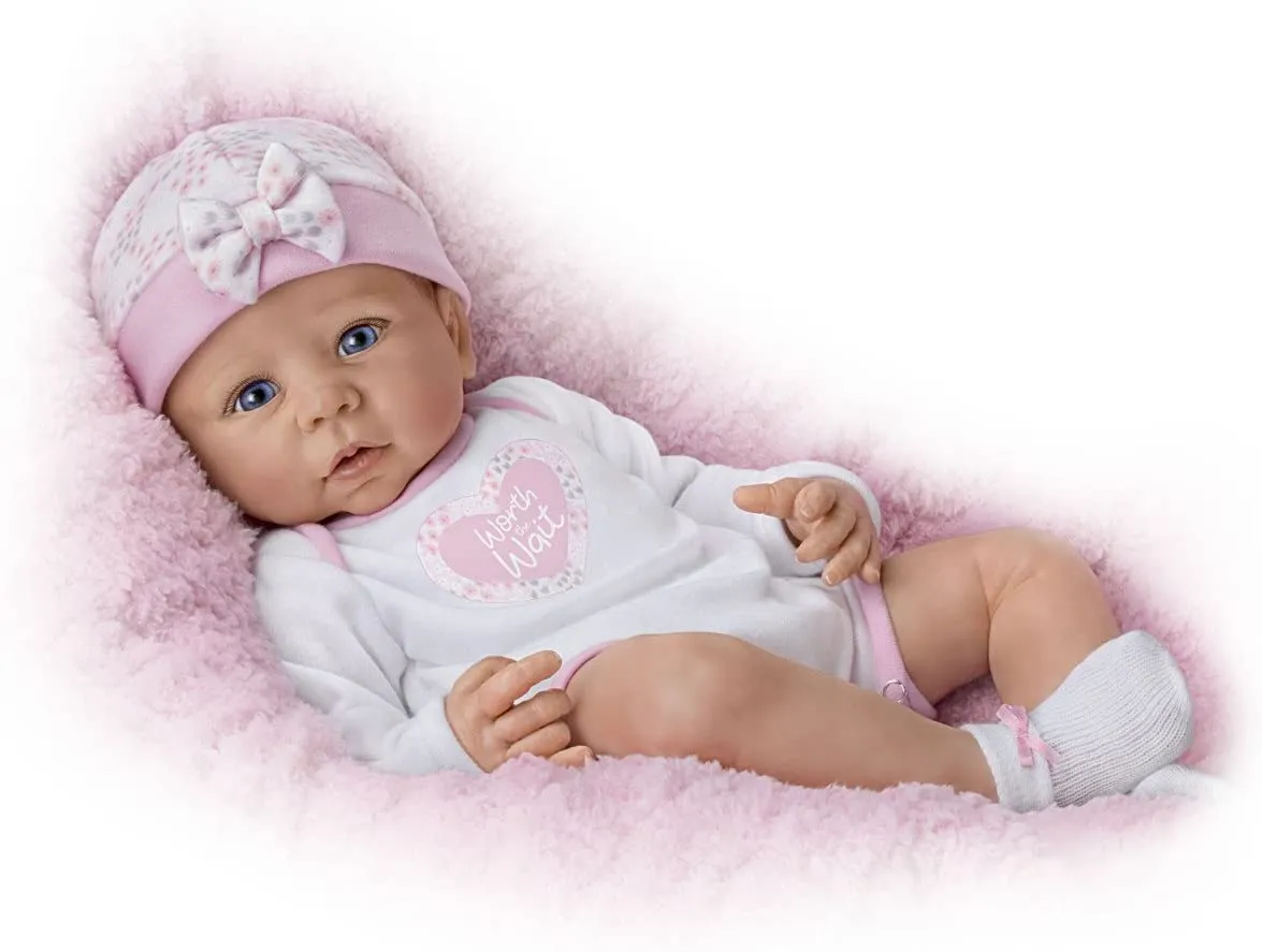 The Ashton-Drake Galleries Worth the Wait Realistic Newborn Baby Girl Doll Lifelike Weighted Poseable with Soft RealTouch® Vinyl Skin by Linda Murray 16-inches