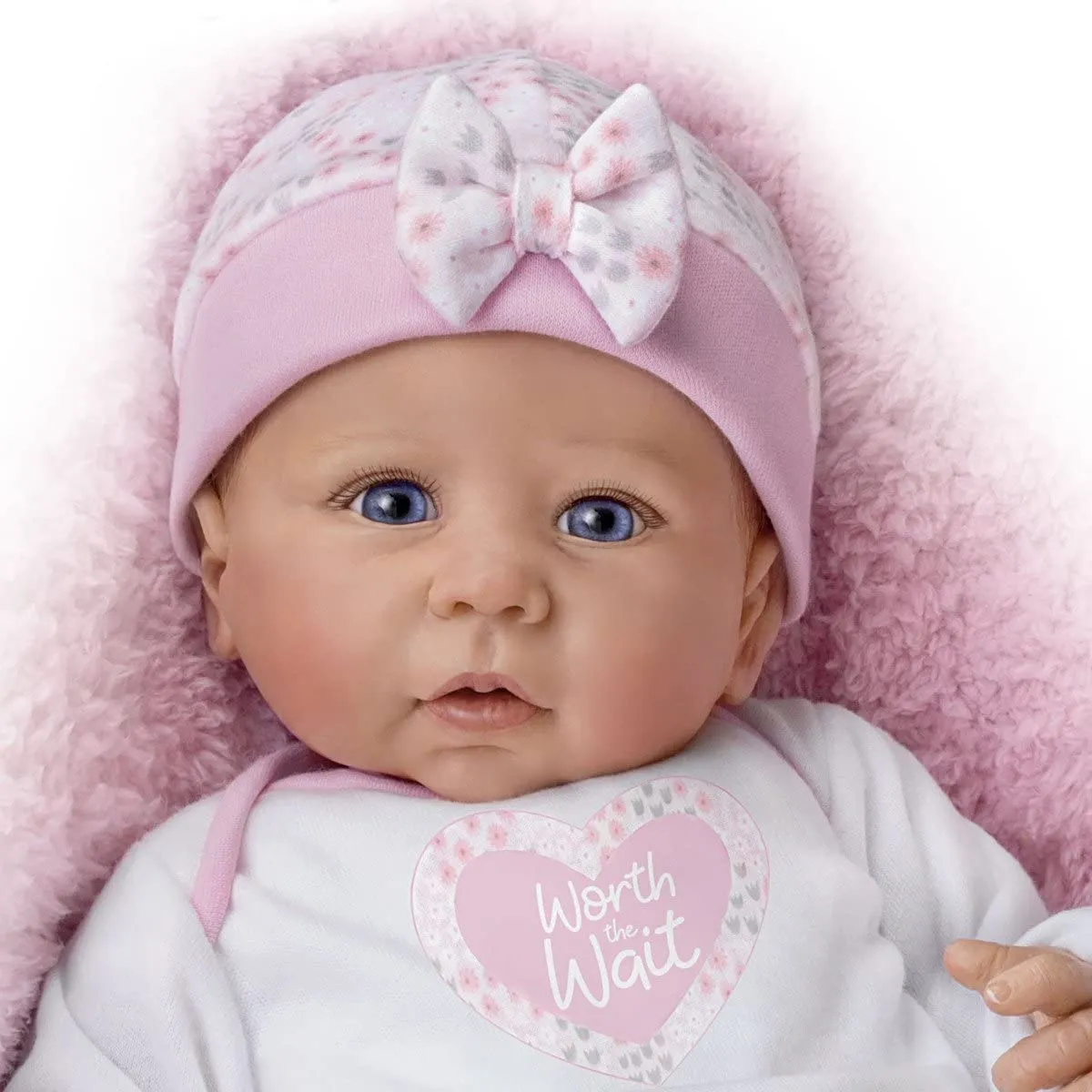 The Ashton-Drake Galleries Worth the Wait Realistic Newborn Baby Girl Doll Lifelike Weighted Poseable with Soft RealTouch® Vinyl Skin by Linda Murray 16-inches