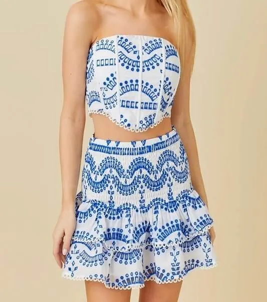 The Aubrey Set: Strapless Paisley Print Skirt Set