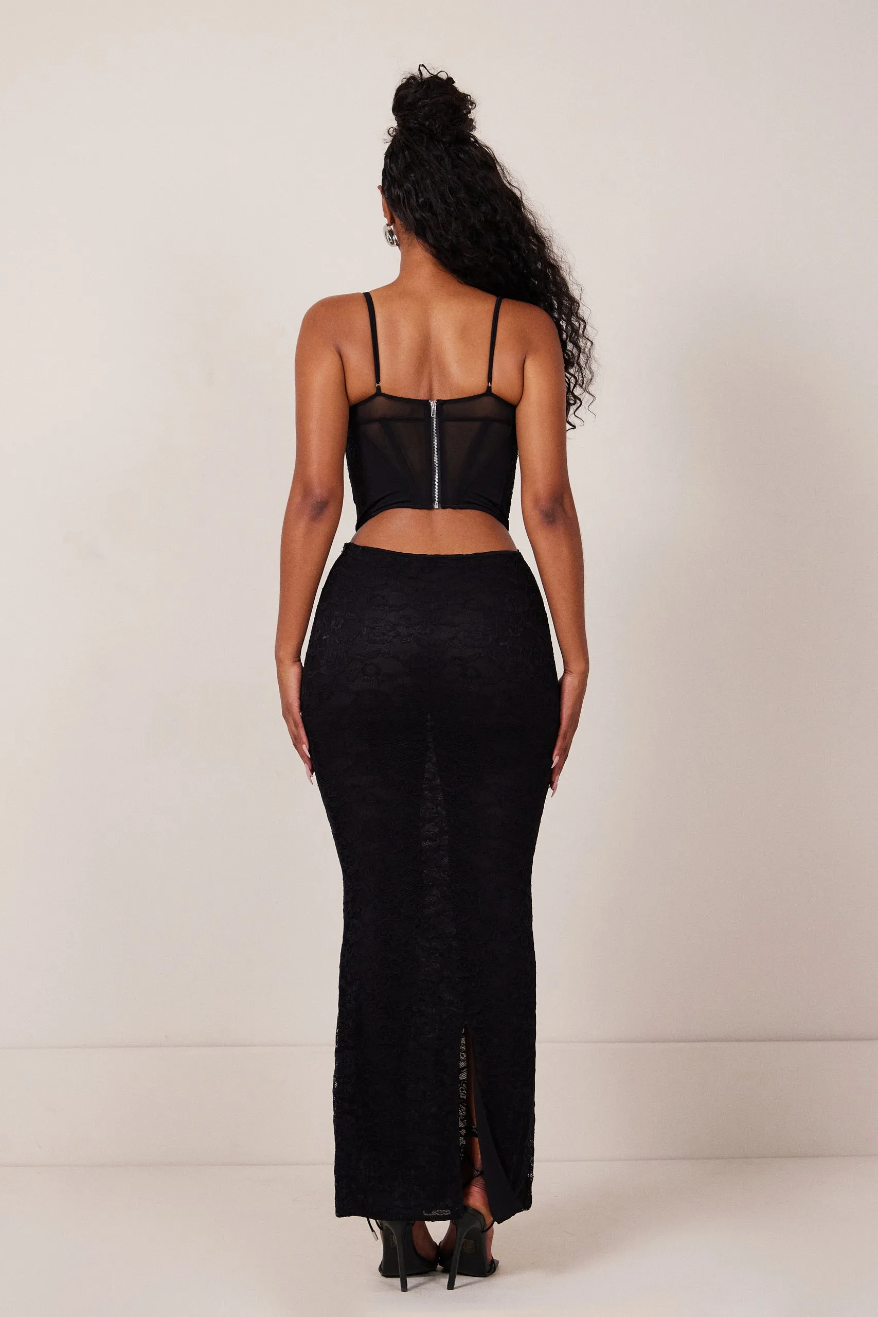 The Lace cup corset midaxi set - Black