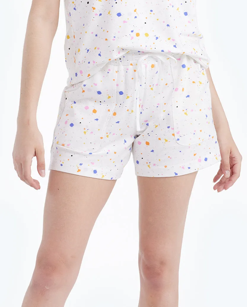 The Softest French Terry Lounge Shorts - Paint Splatter in White Sand