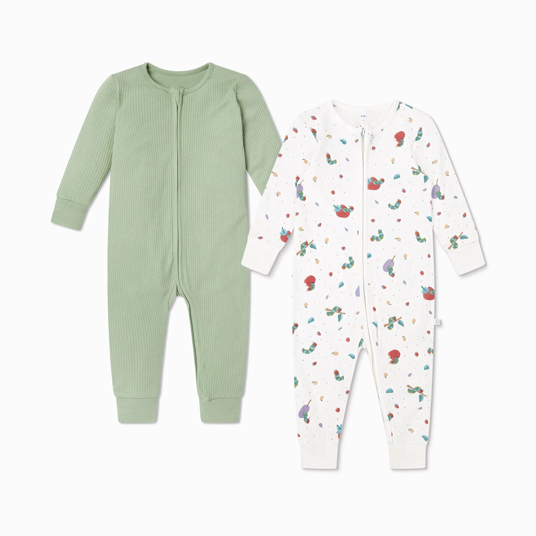 The Very Hungry Caterpillar Print & Ribbed Clever Zip Baby Pajamas 2 Pack