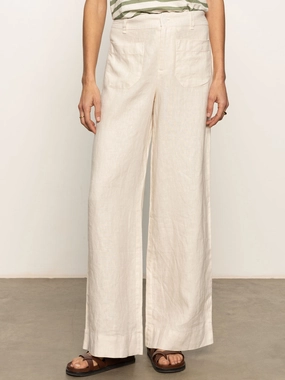 The Linen Marine Wide Leg Semi-High Rise Pant Birch Flat Lock Stitching Side Pockets Comfort Cushioning The Linen Marine Wide Leg Semi-High Rise Pant Birch