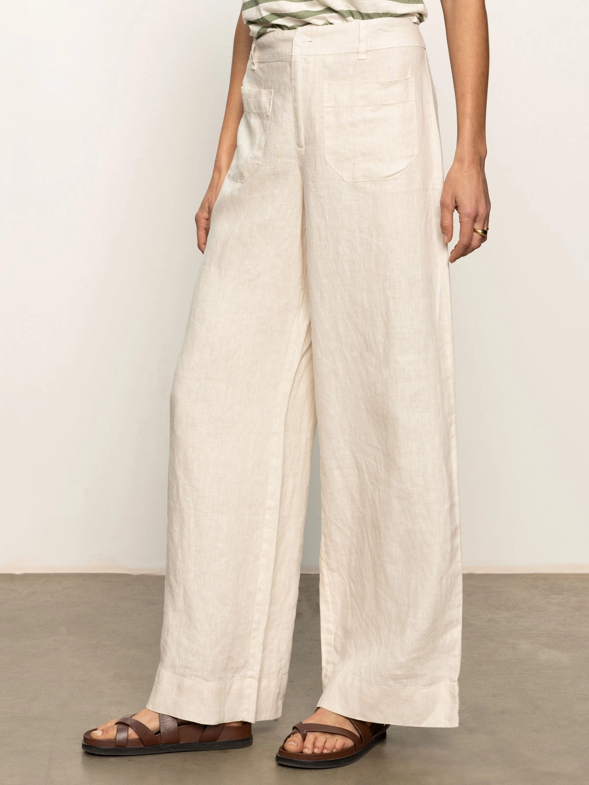 The Linen Marine Wide Leg Semi-High Rise Pant Birch All Day Wear