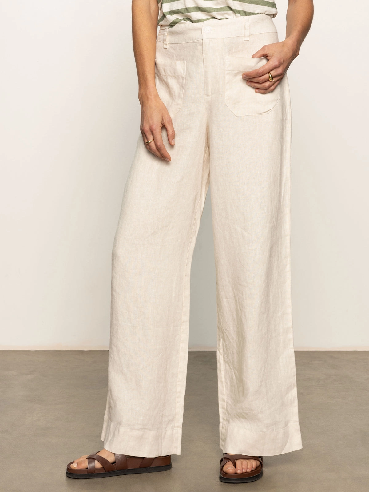 Light Waist The Linen Marine Wide Leg Semi-High Rise Pant Birch