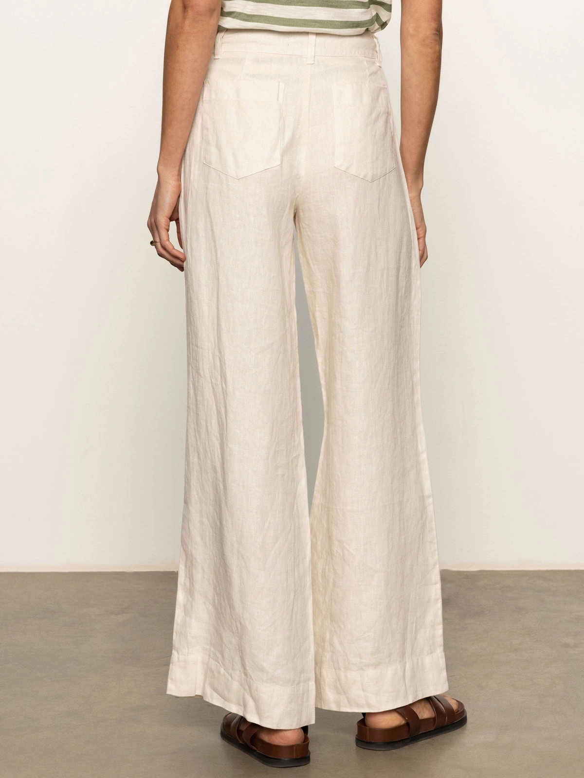 The Linen Marine Wide Leg Semi-High Rise Pant Birch Layering Piece Perfect Look
