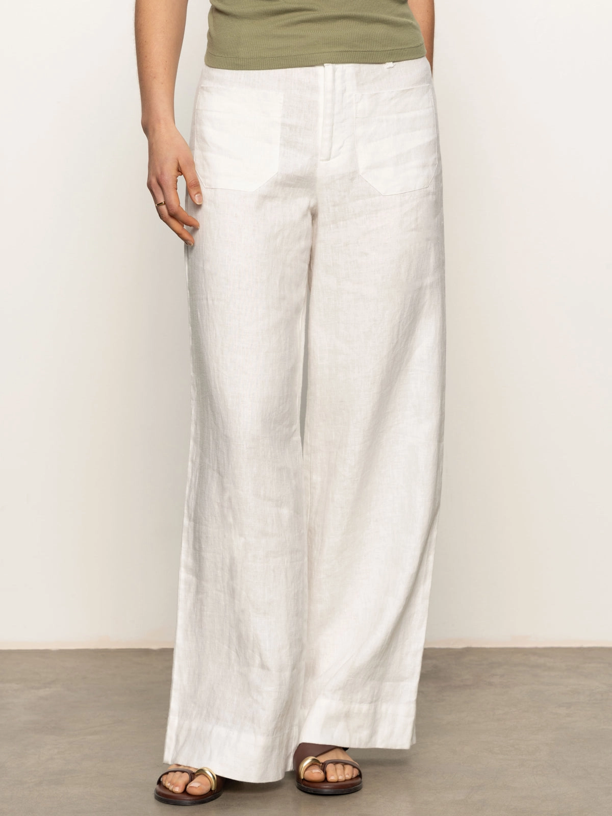 The Linen Marine Wide Leg Semi-High Rise Pant White OdorResistantTreatment Movement Comfort