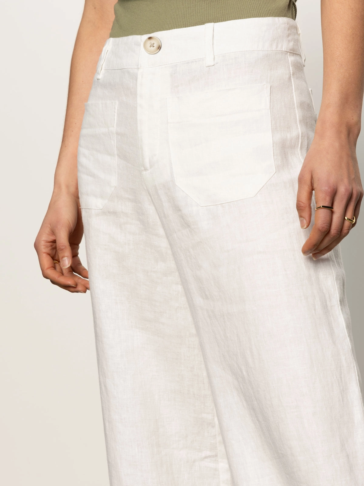 Multi Pocket Configuration Relaxed fit wear The Linen Marine Wide Leg Semi-High Rise Pant White
