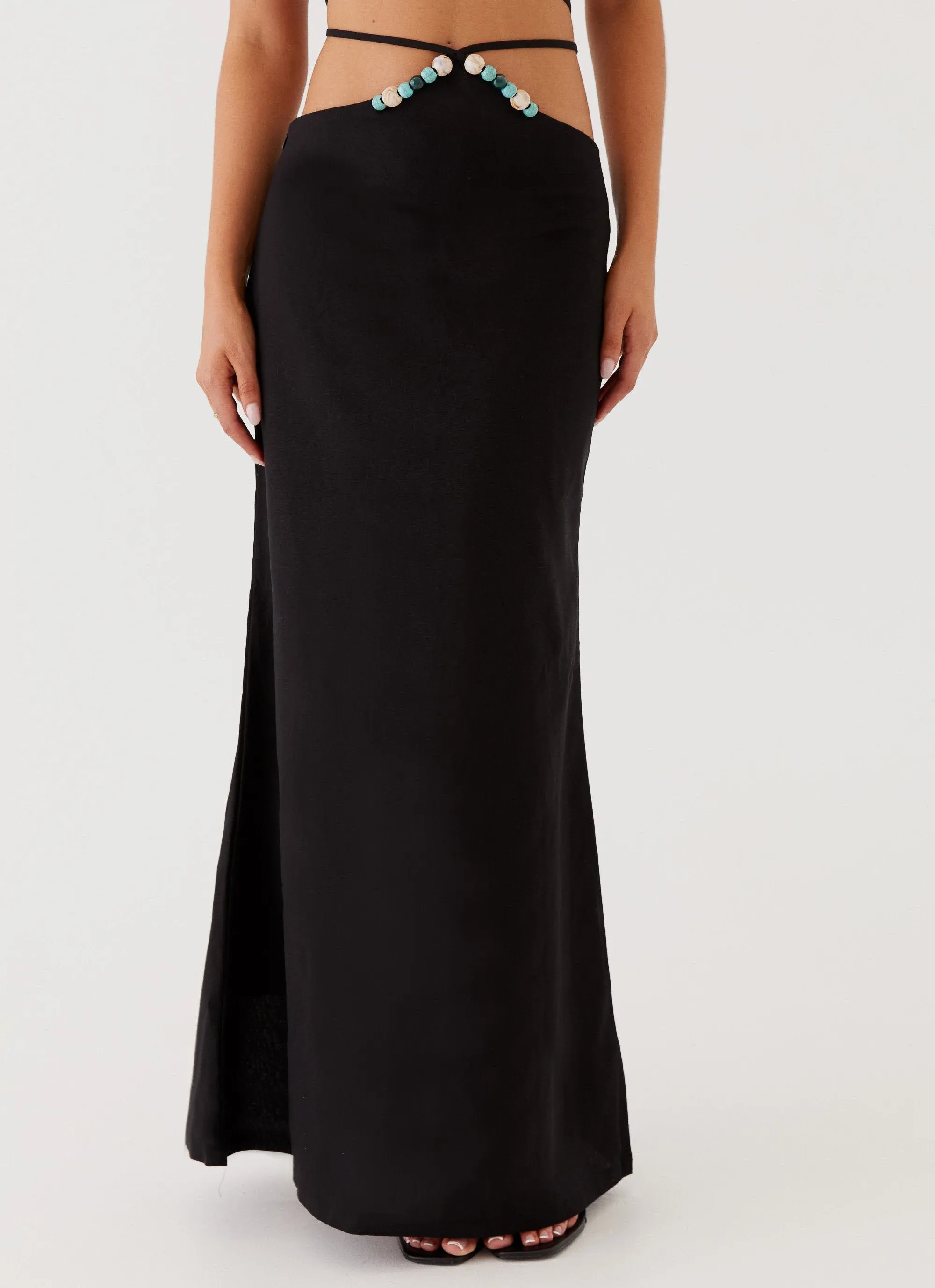 Snug Fit Neveah Beaded Maxi Skirt - Black