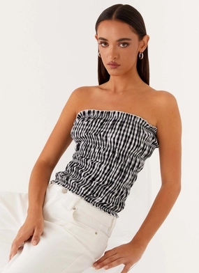 Thermal Insulation Orion Strapless Ruched Top - Black/White Gingham Orion Strapless Ruched Top - Black/White Gingham Hidden Zipper HighStretch