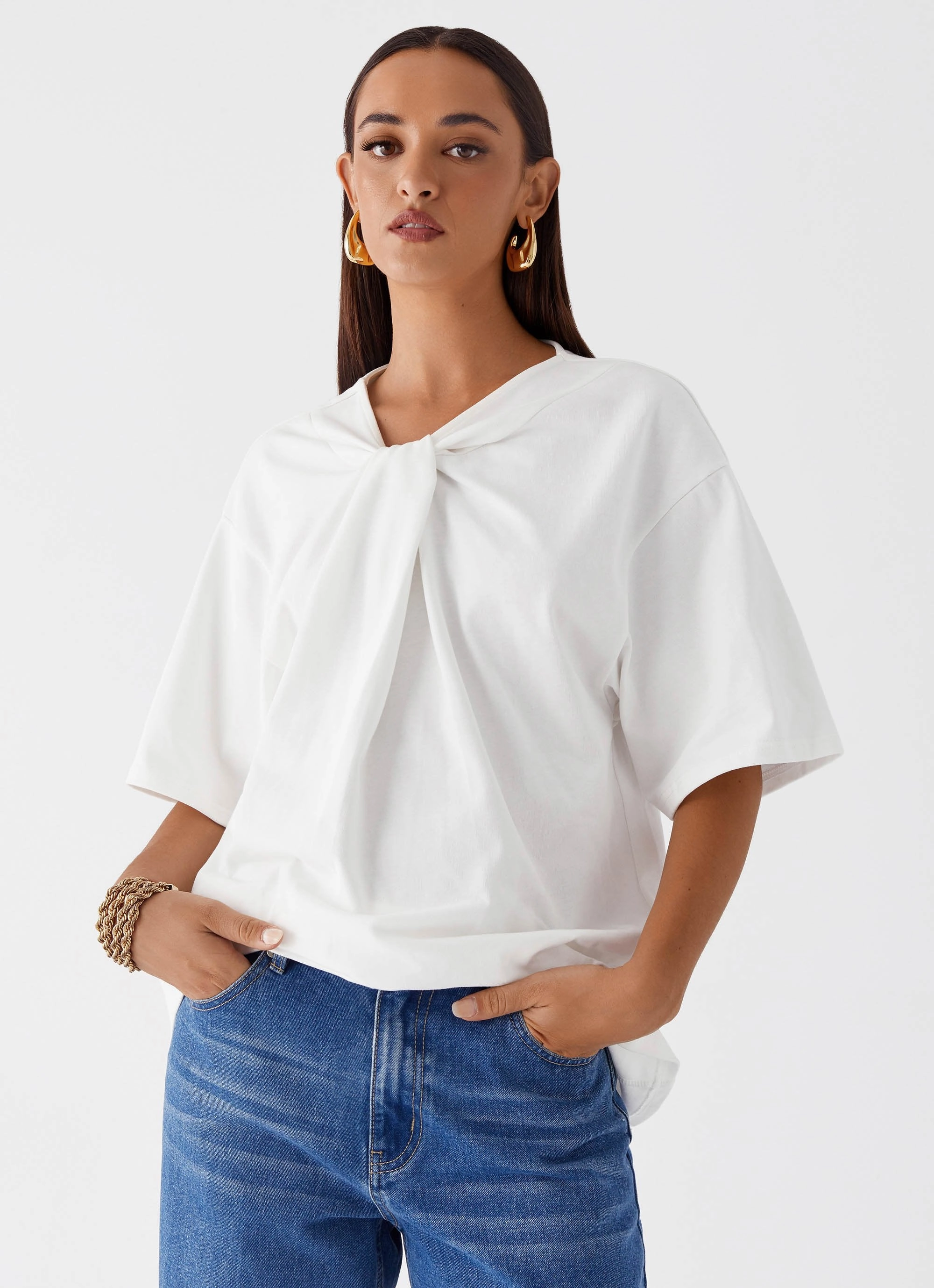 PreWashed retro look Orena Twist T-Shirt - White