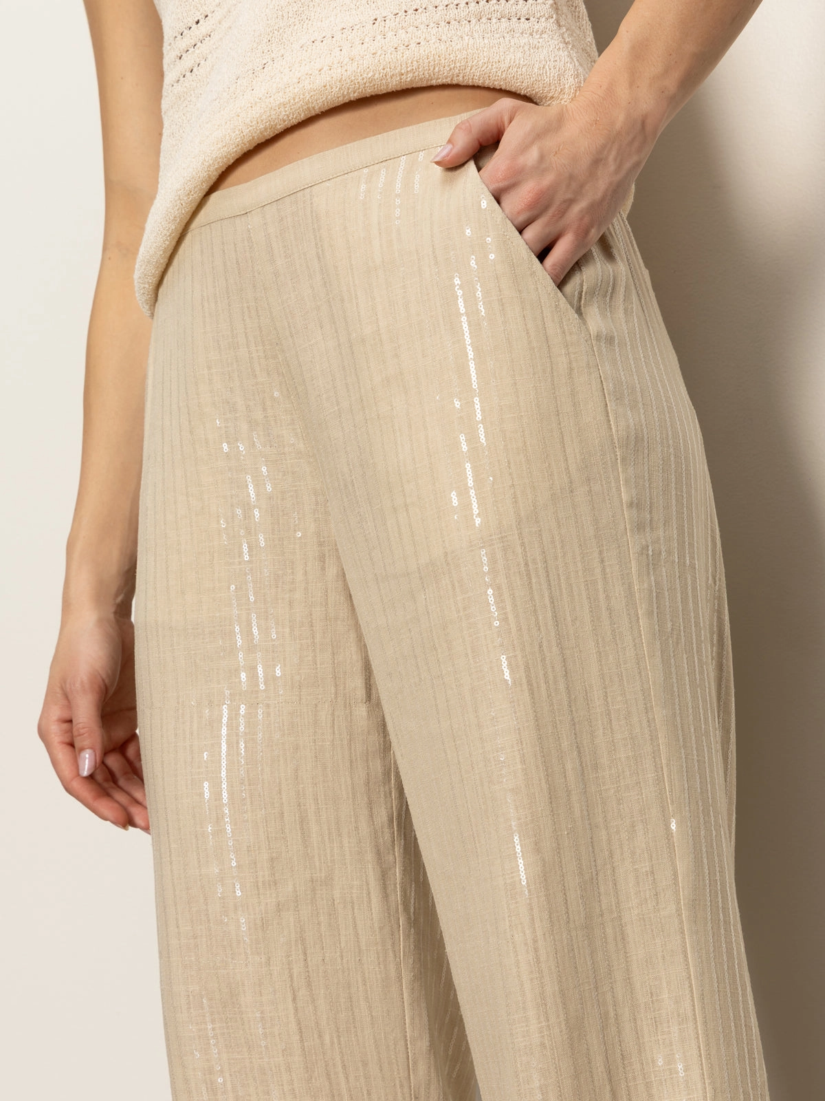 Core Stretch Coastal Semi-High Rise Pant Sand Sequin Stripe