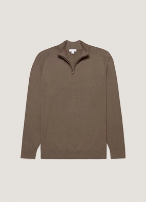 Thermal Shirt Men's Sea Island Cashmere Half Zip in Bark Men's Sea Island Cashmere Half Zip in Bark Friction Resistant