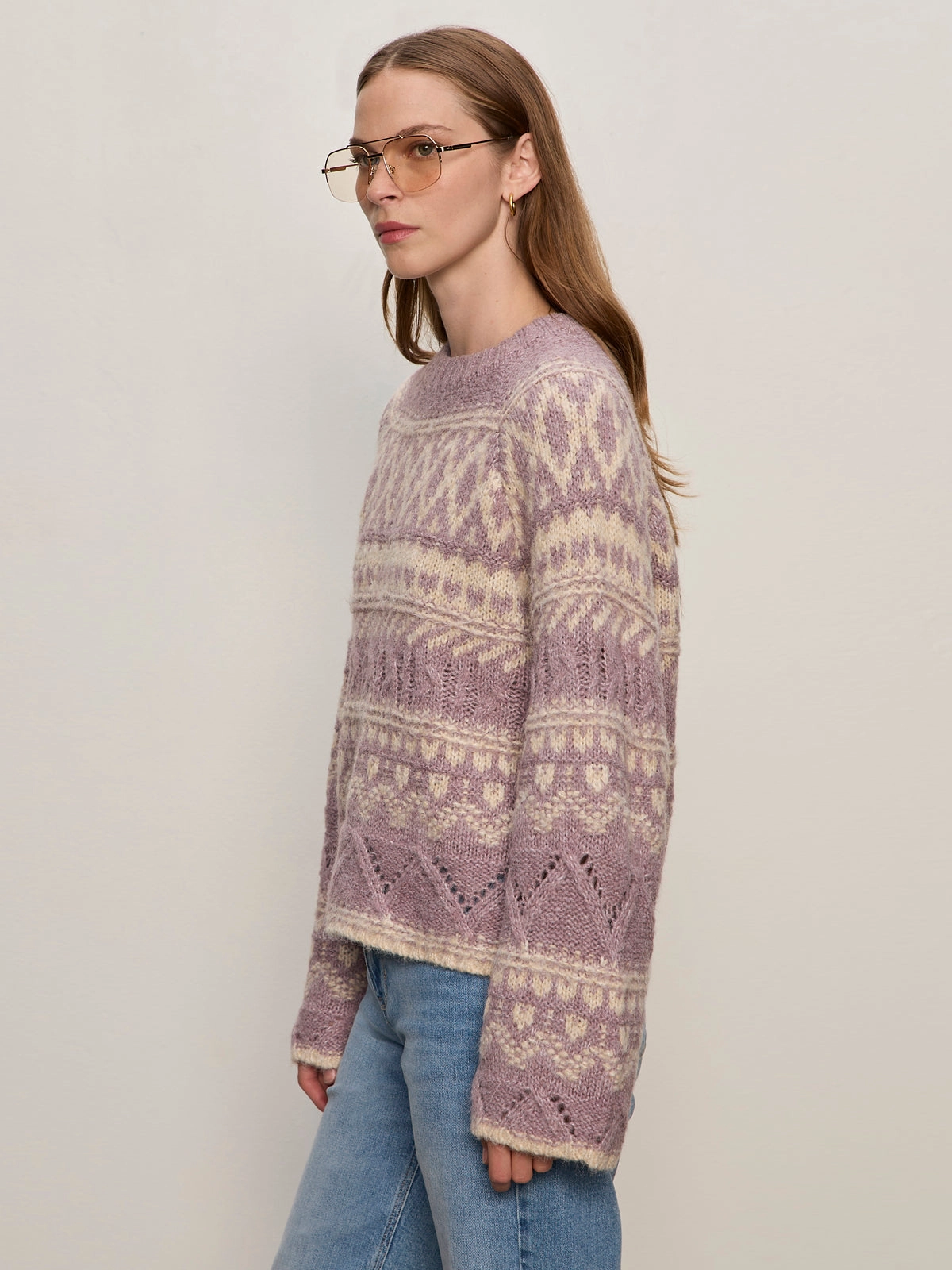 Fairisle Crew Neck Sweater Twilight Mauve Multi Ventilation Panel