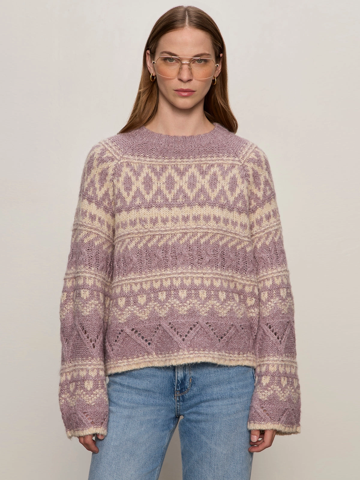 Fairisle Crew Neck Sweater Twilight Mauve Multi Polished Feel