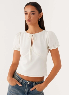 These Words Puff Sleeve Top - White Minimalist Topography Modular Pocket Layout These Words Puff Sleeve Top - White