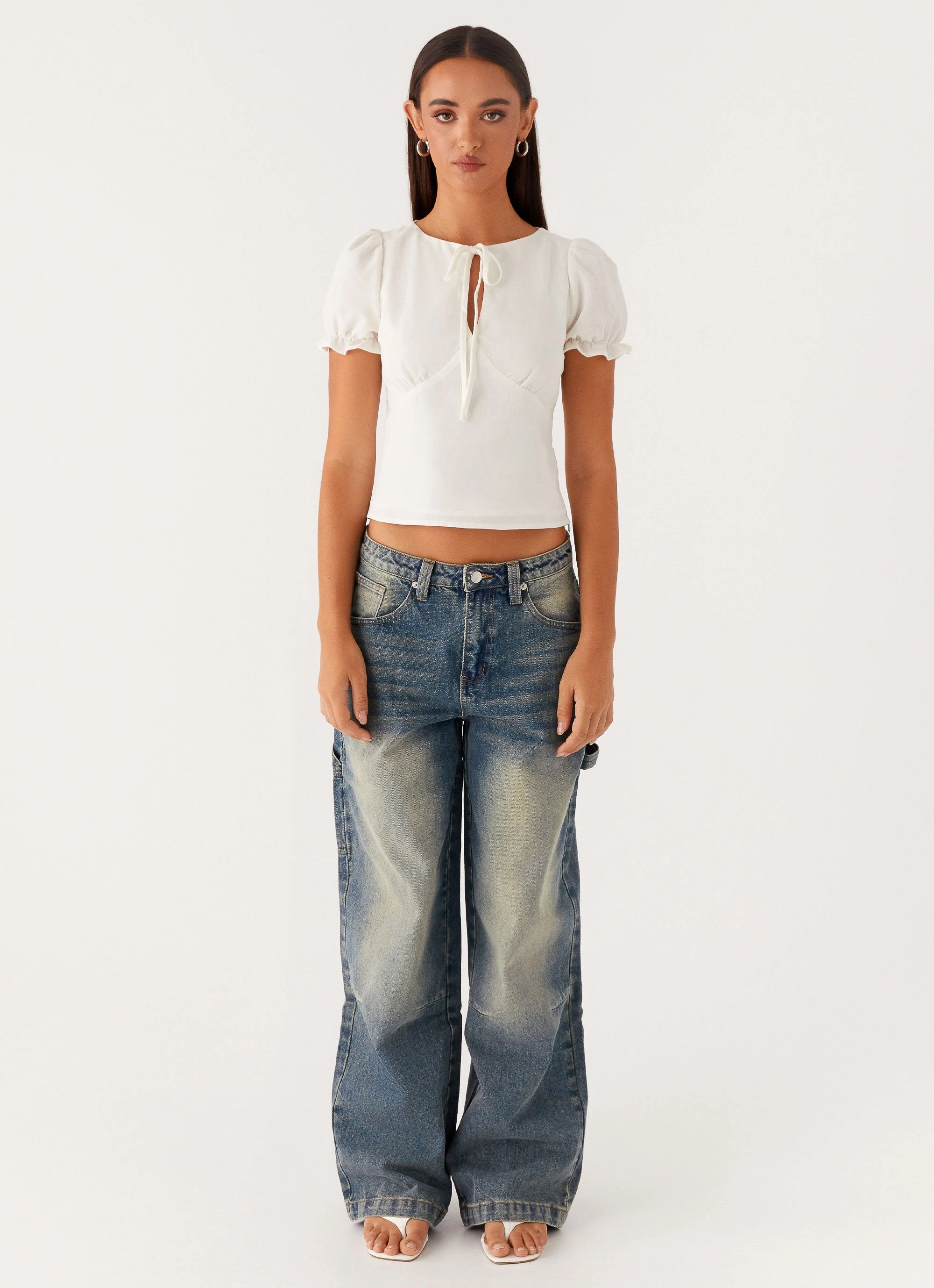 These Words Puff Sleeve Top - White Odor Resistant Coating