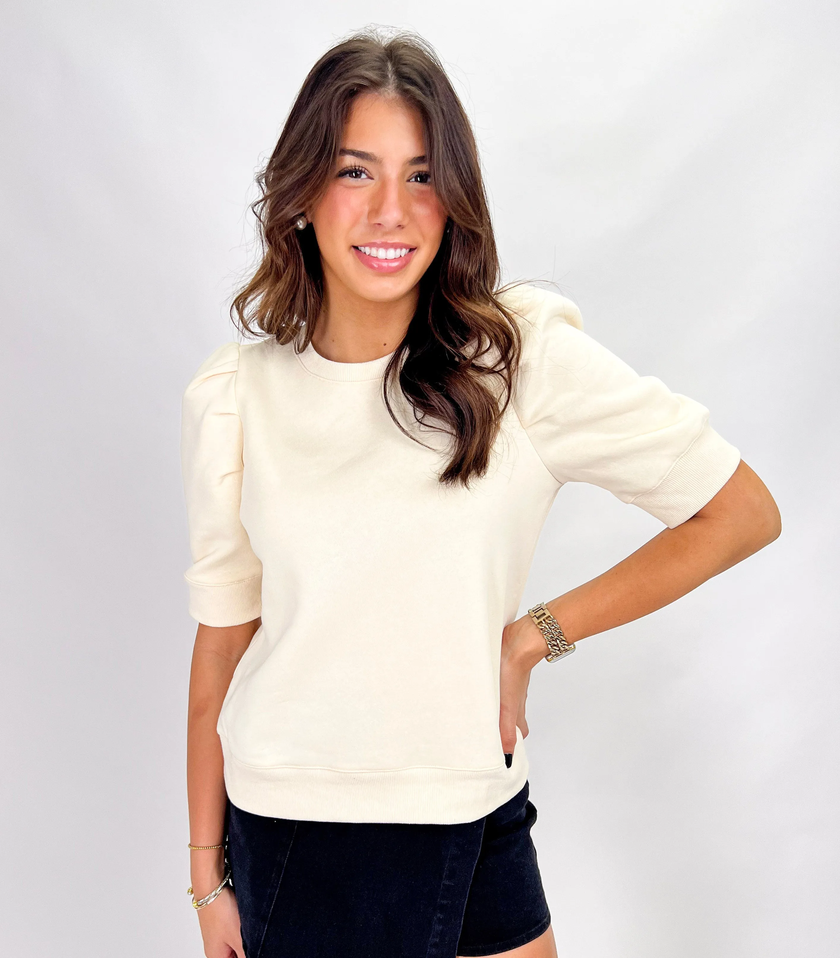 THIS & THAT ECRU PUFF SLEEVE TOP