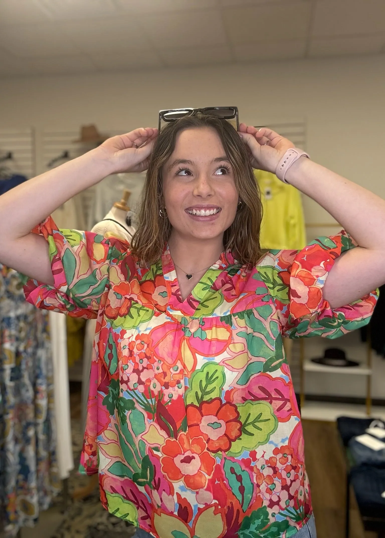 THML Puff Sleeve Flower Print Top