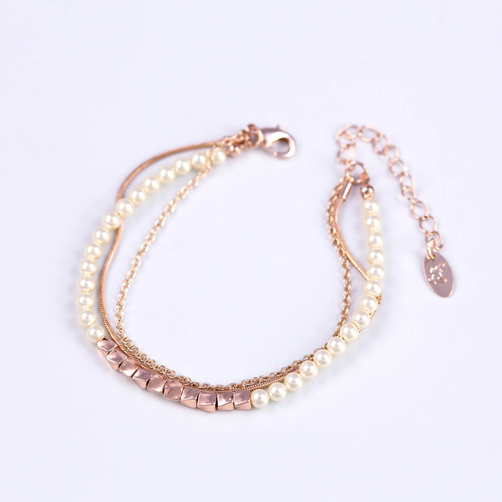 Three Chain Pearl Bracelet Rose Gold & Cream