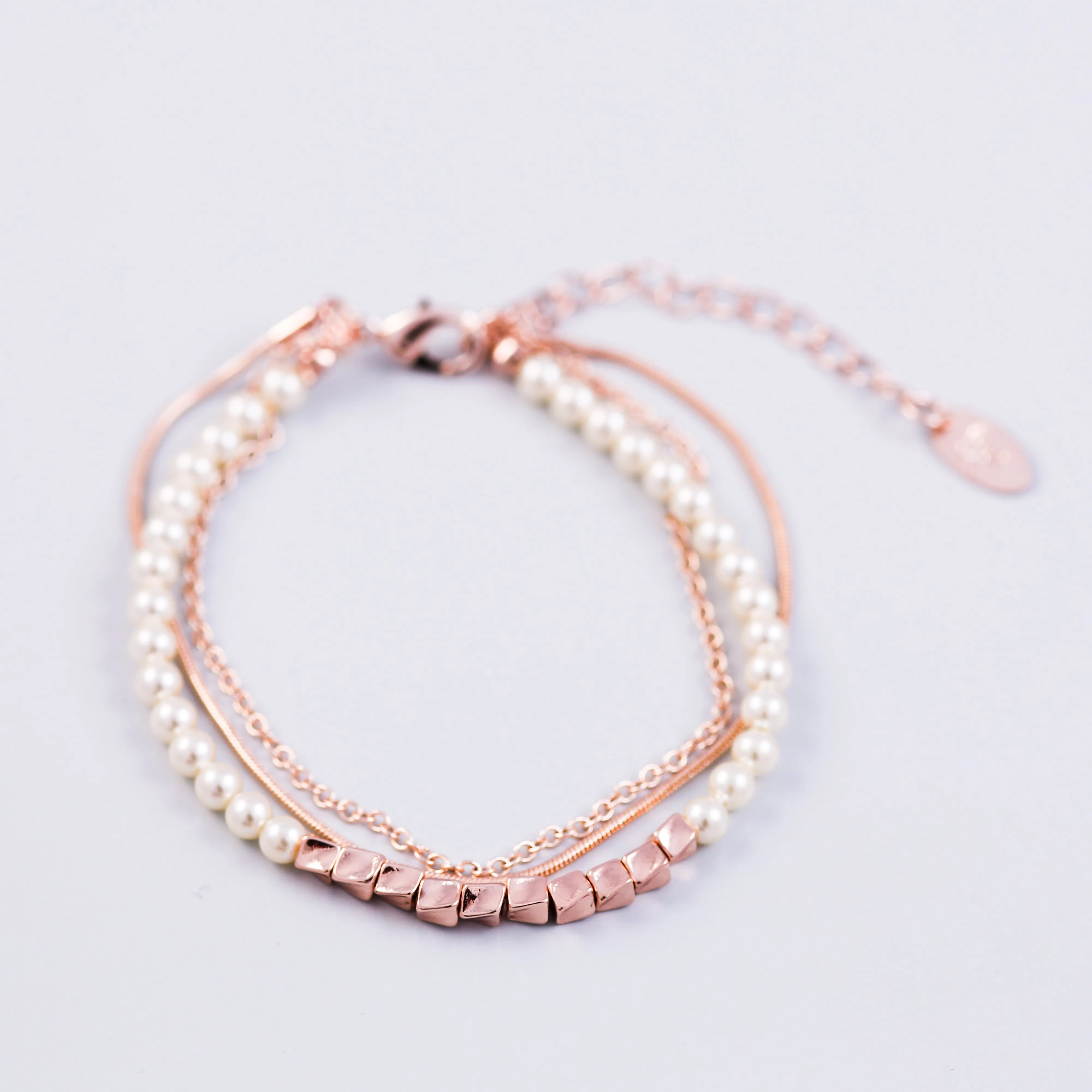 Three Chain Pearl Bracelet Rose Gold & Cream