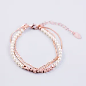 Three Chain Pearl Bracelet Rose Gold & Cream