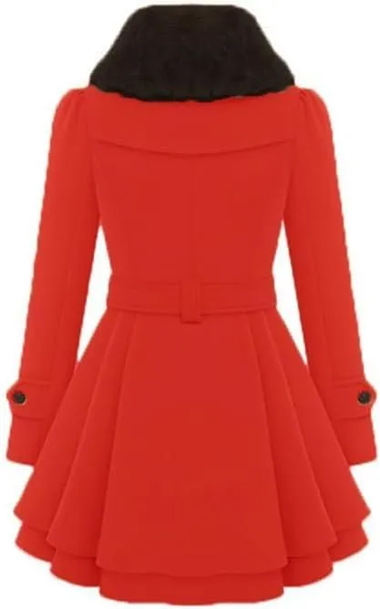 TIAFORD Women's Winter Double Breasted Faux Fur Lapel Wool Trench Coat A-Line Mid-Length Belted Peacoat Jacket
