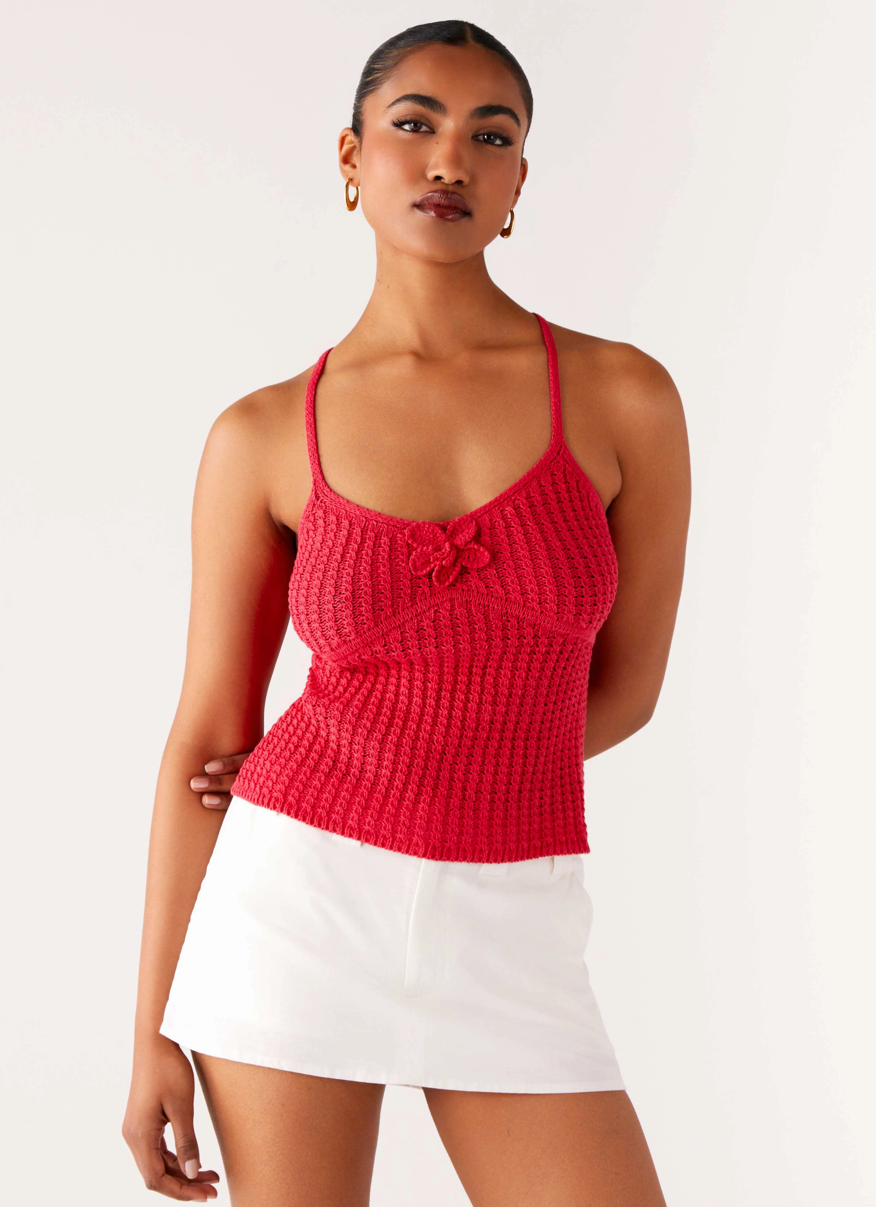 WaterResistantCoating Office Look Tiare Crochet Top - Fuchsia