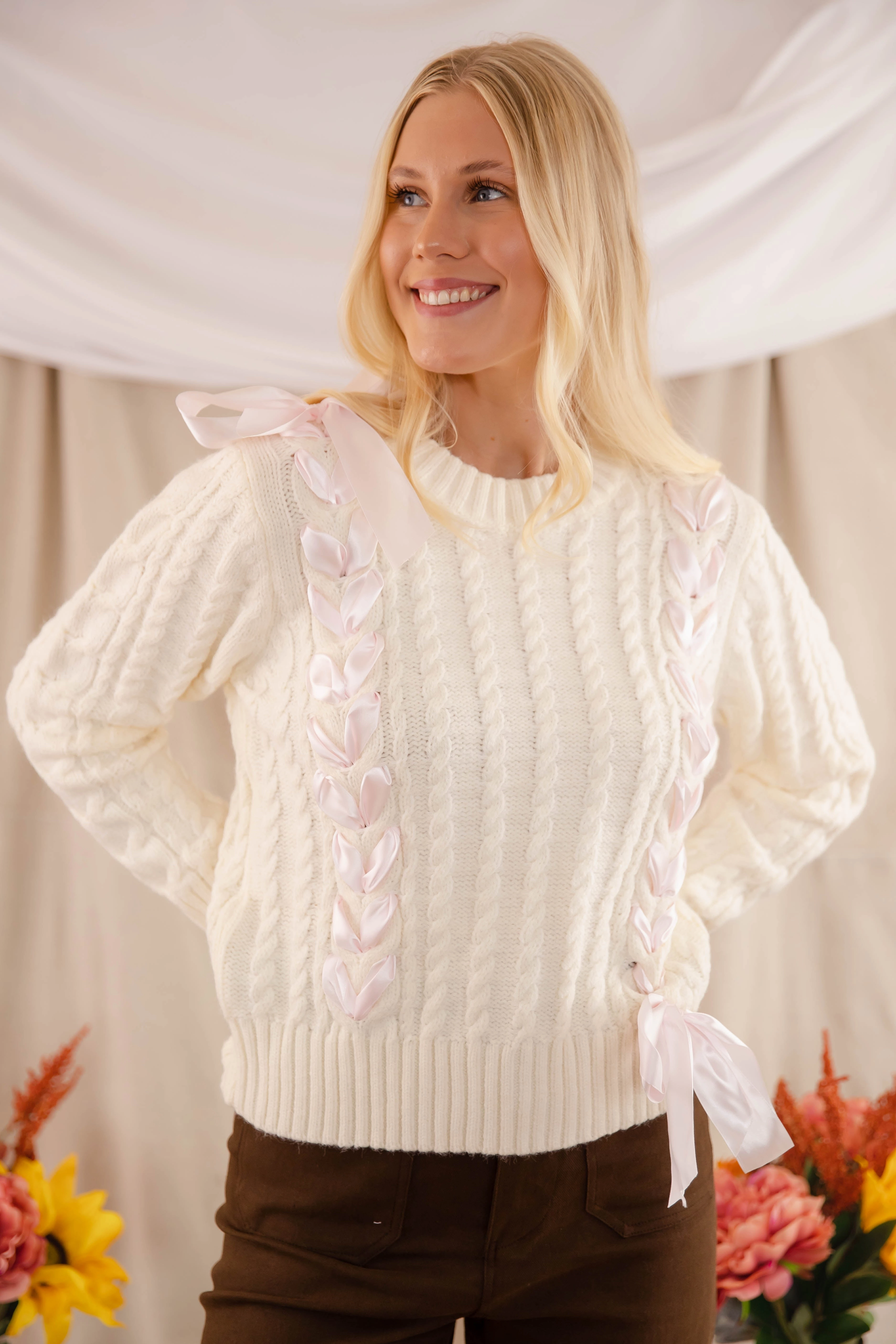 Odor Resistant Finish Reinforced Hems Tied To You Ribbon Sweater