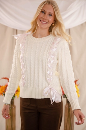 Tied To You Ribbon Sweater StretchMaterial slim fit Sport Top Tied To You Ribbon Sweater