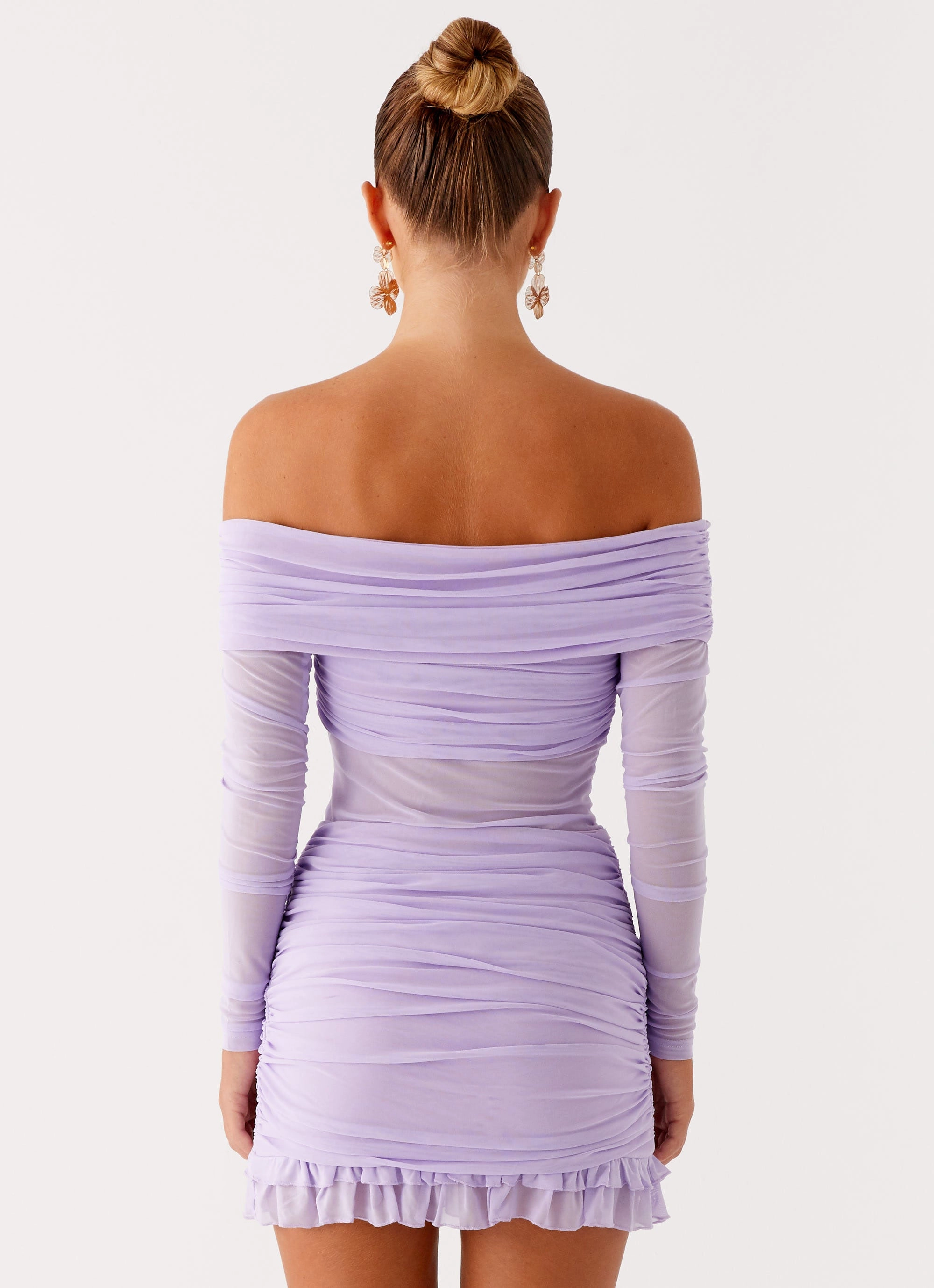 Drawstring-Closure Tiff Long Sleeve Mini Dress - Lilac