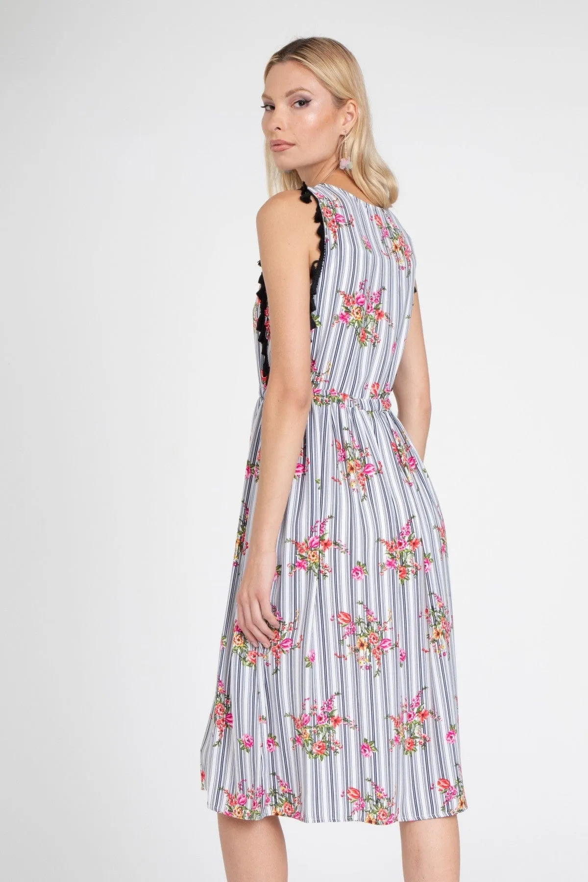 OdorControlTreatment Formal Style Stripe Tassle Midi Dress