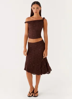 Timeless Layers Diamond Sky Midi Skirt - Chocolate ElasticCuffs Diamond Sky Midi Skirt - Chocolate