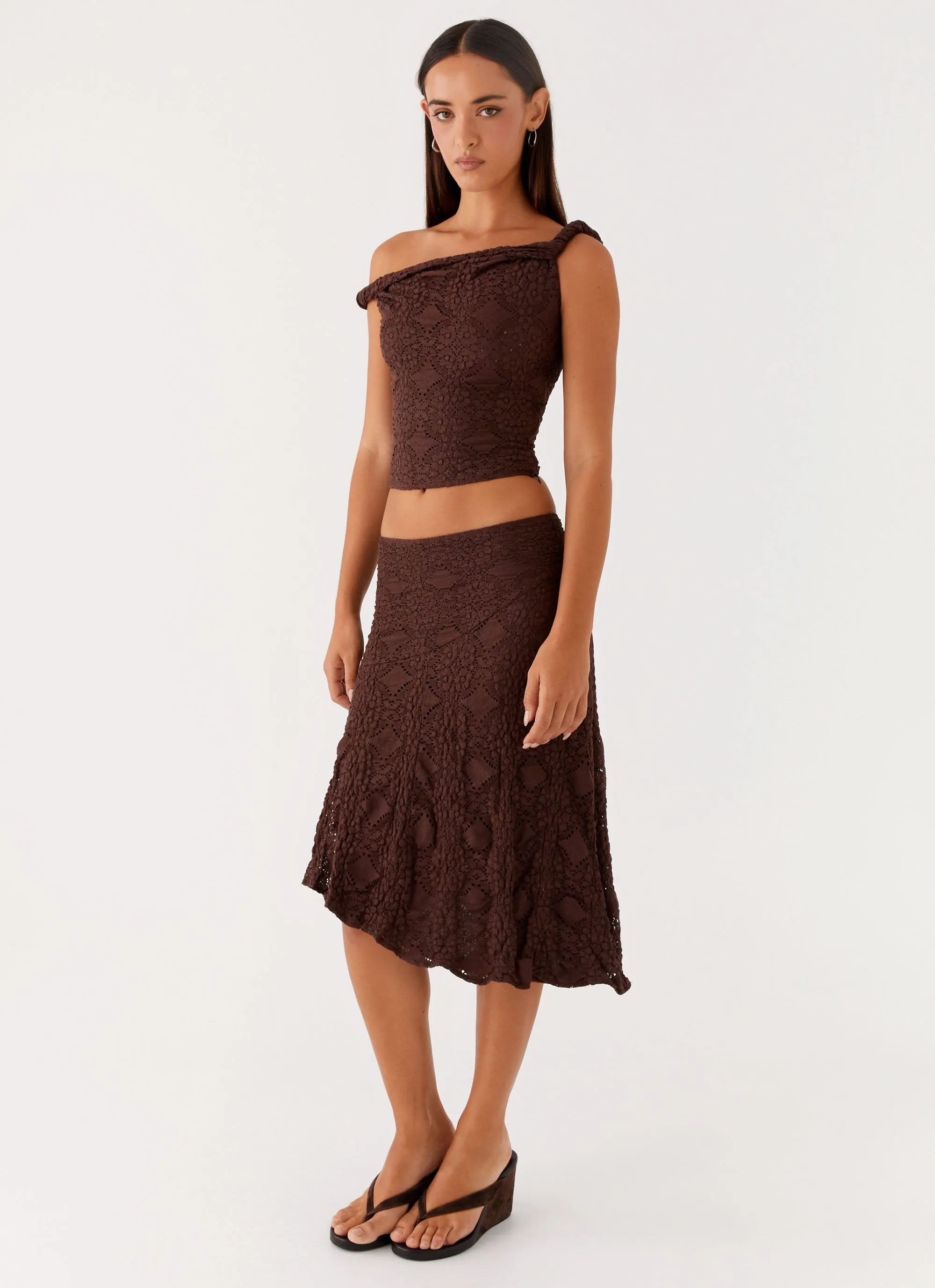 Diamond Sky Midi Skirt - Chocolate Flexible Fit