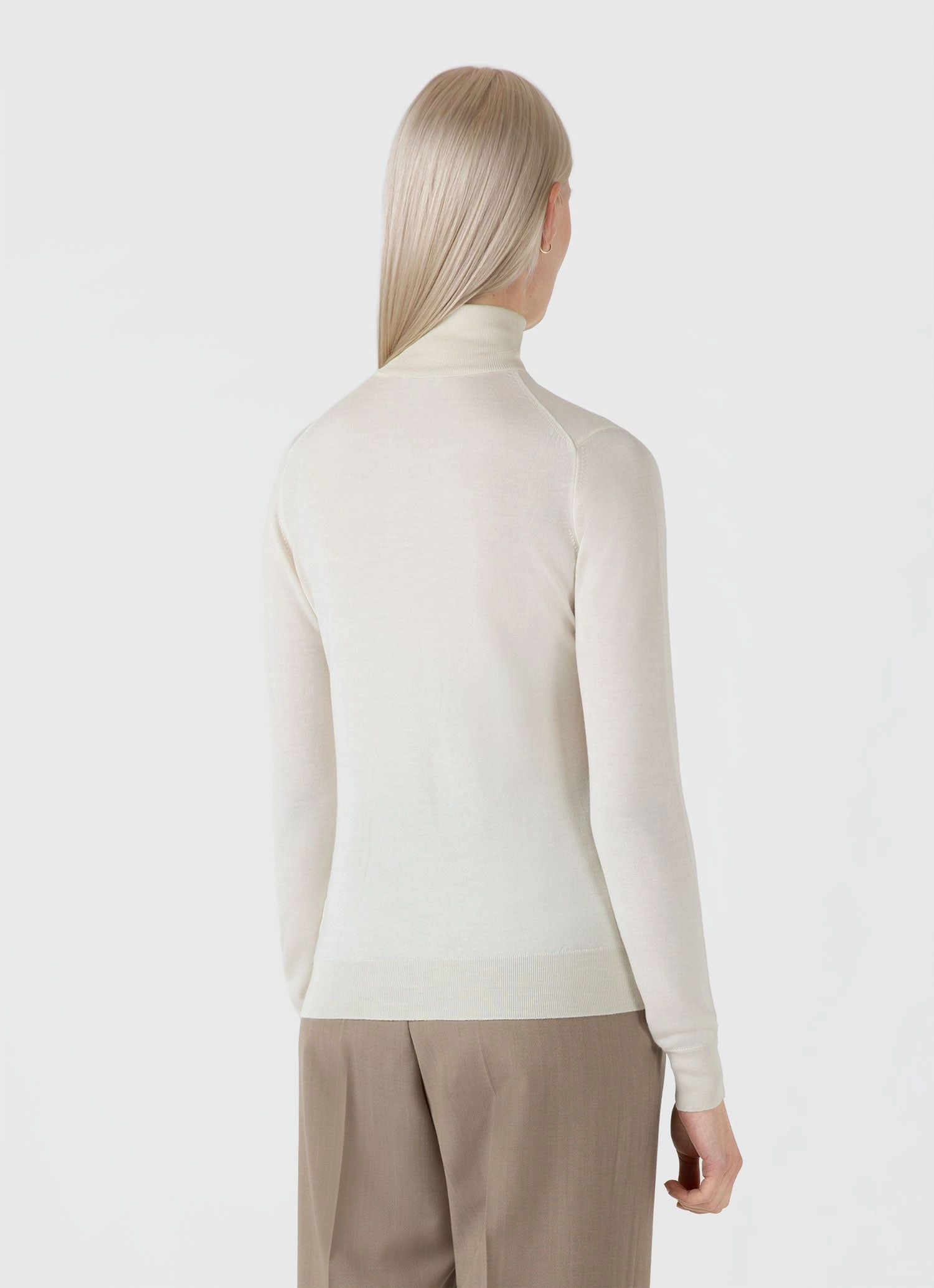 Biodegradable Fabric Women's Merino Silk Roll Neck Jumper in Ecru