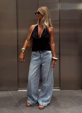Timeless Wide Leg Jeans - Bleached Blue Tight Waist Flexible Gusset Timeless Wide Leg Jeans - Bleached Blue