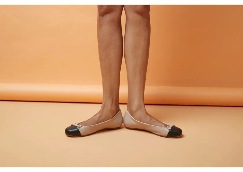 Tina Two Tone Black and Blush Leather ballet Flats