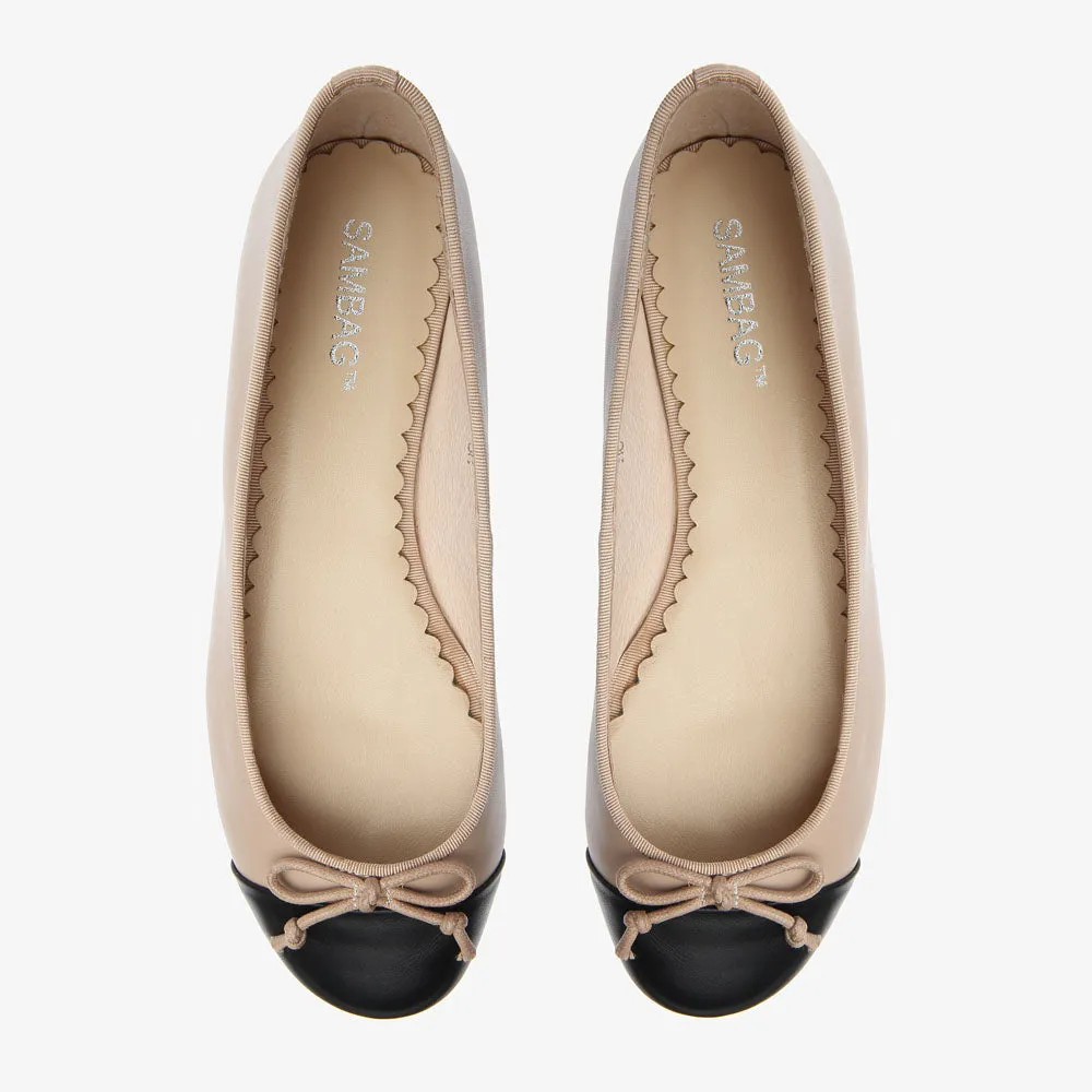 Tina Two Tone Black and Blush Leather ballet Flats