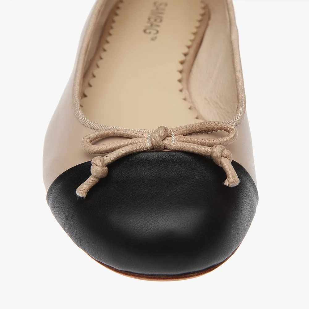 Tina Two Tone Black and Blush Leather ballet Flats