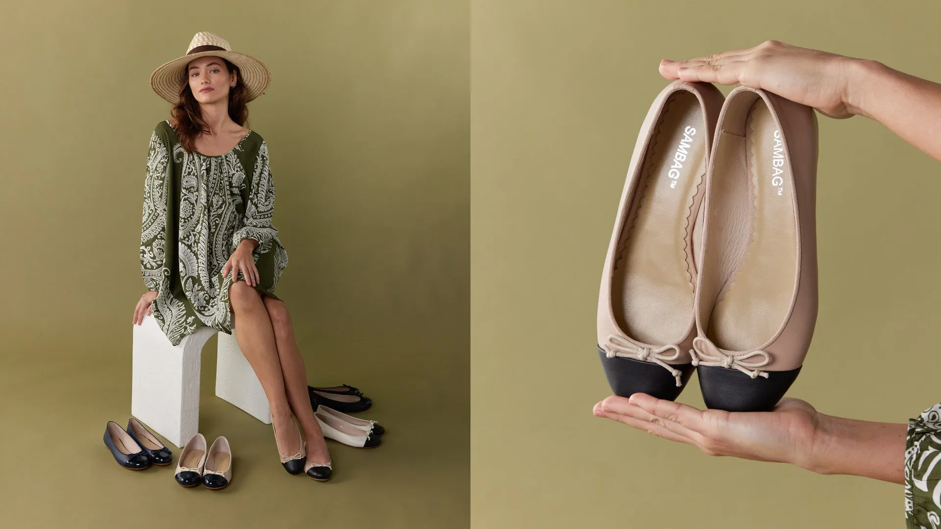 Tina Two Tone Black and Blush Leather ballet Flats