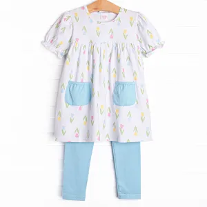 Today's Tulips Pocket Legging Set, Blue