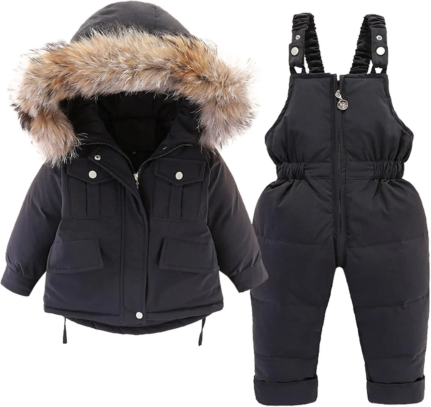 Toddler Girls Boys Winter Thick Warm Hooded Puffer Down Jacket Coat Paraks Jumpsuit Two Piece Snowsuit Ski Pants Set