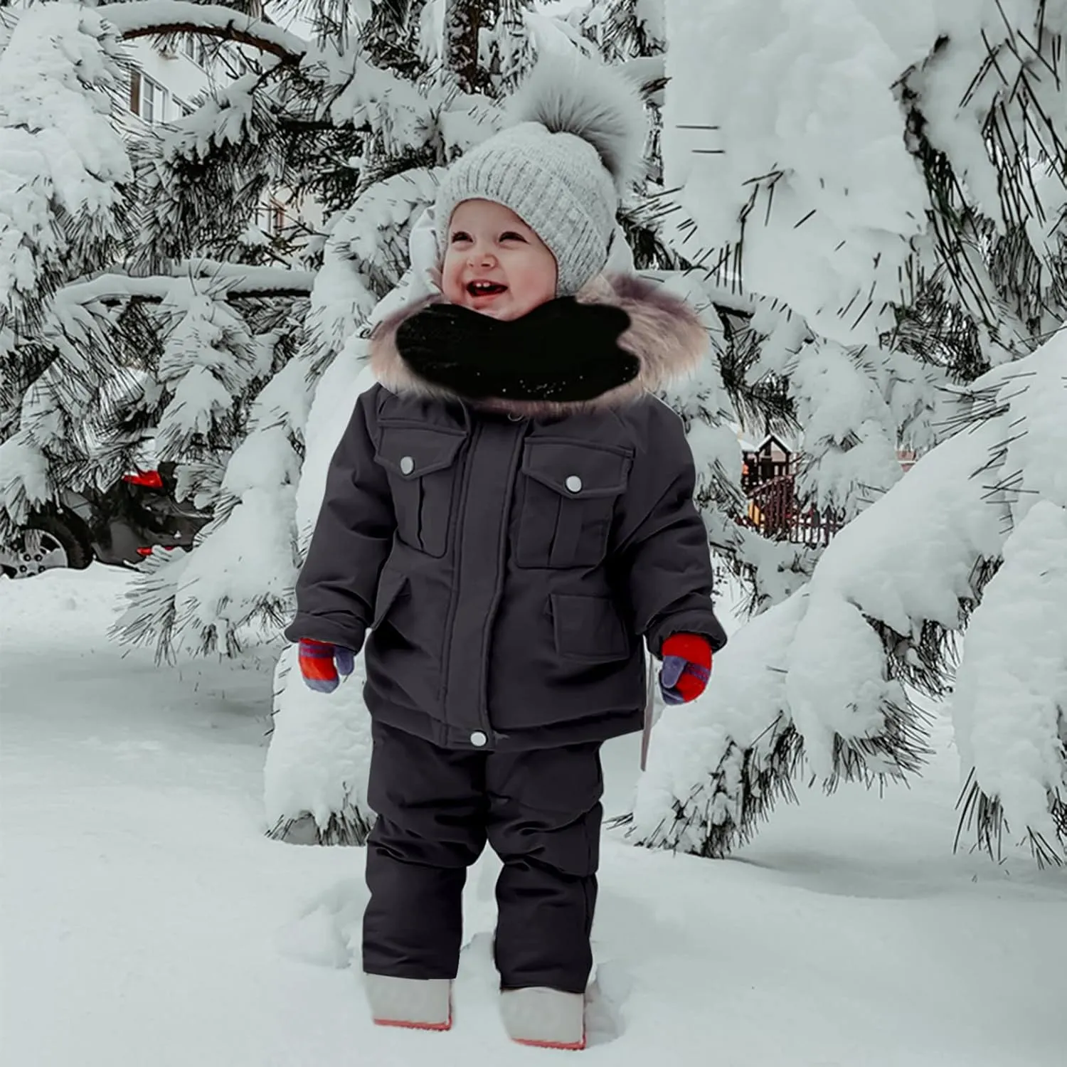 Toddler Girls Boys Winter Thick Warm Hooded Puffer Down Jacket Coat Paraks Jumpsuit Two Piece Snowsuit Ski Pants Set