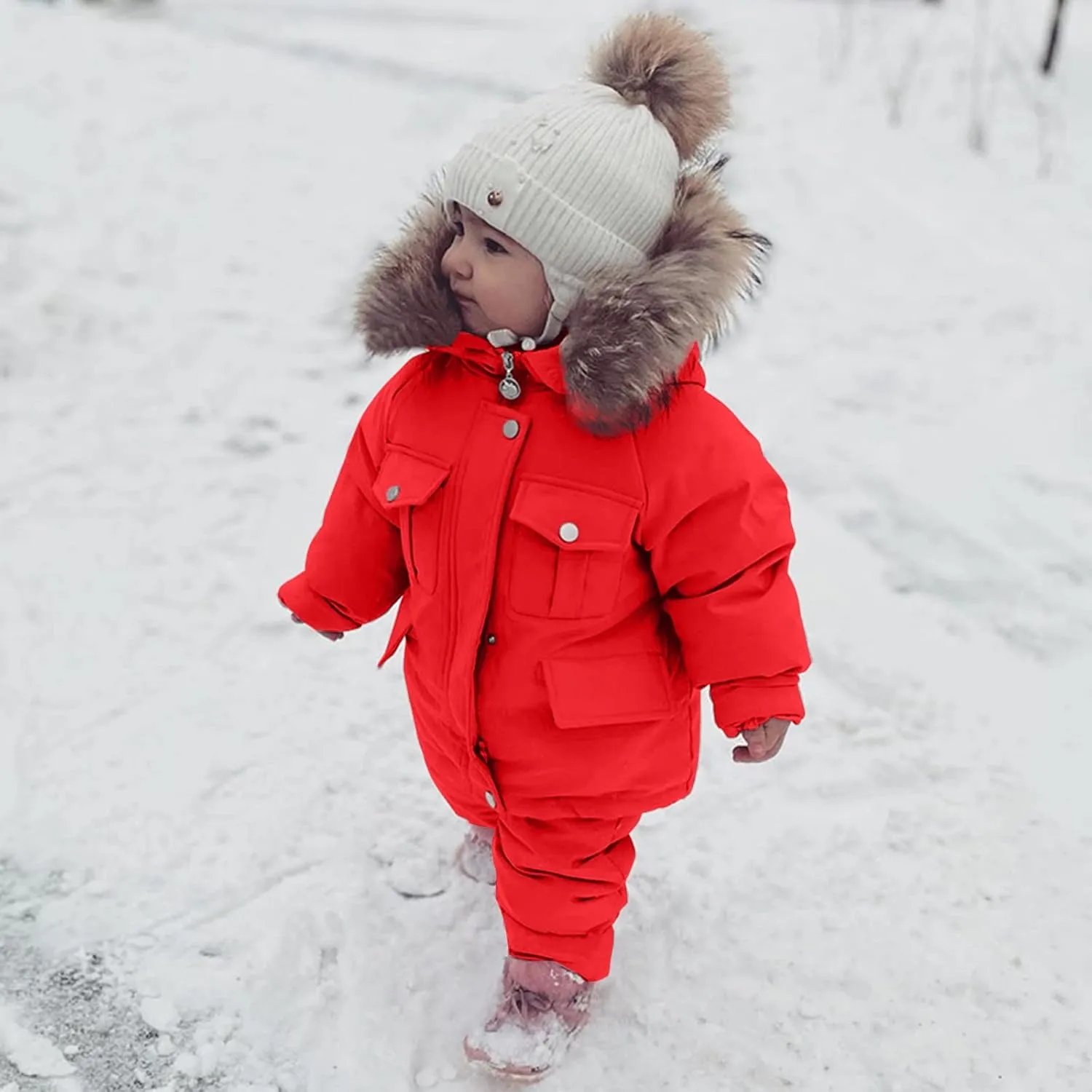 Toddler Girls Boys Winter Thick Warm Hooded Puffer Down Jacket Coat Paraks Jumpsuit Two Piece Snowsuit Ski Pants Set