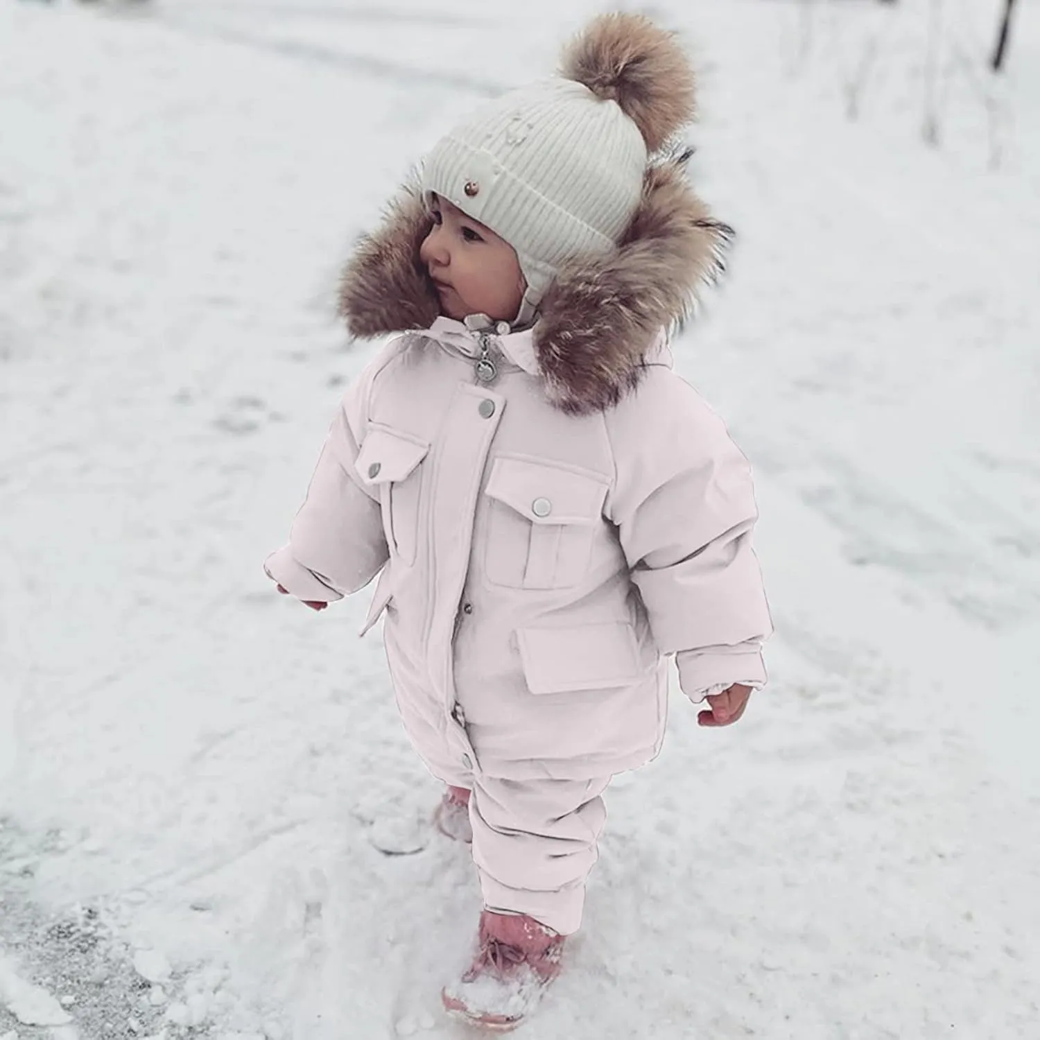 Toddler Girls Boys Winter Thick Warm Hooded Puffer Down Jacket Coat Paraks Jumpsuit Two Piece Snowsuit Ski Pants Set