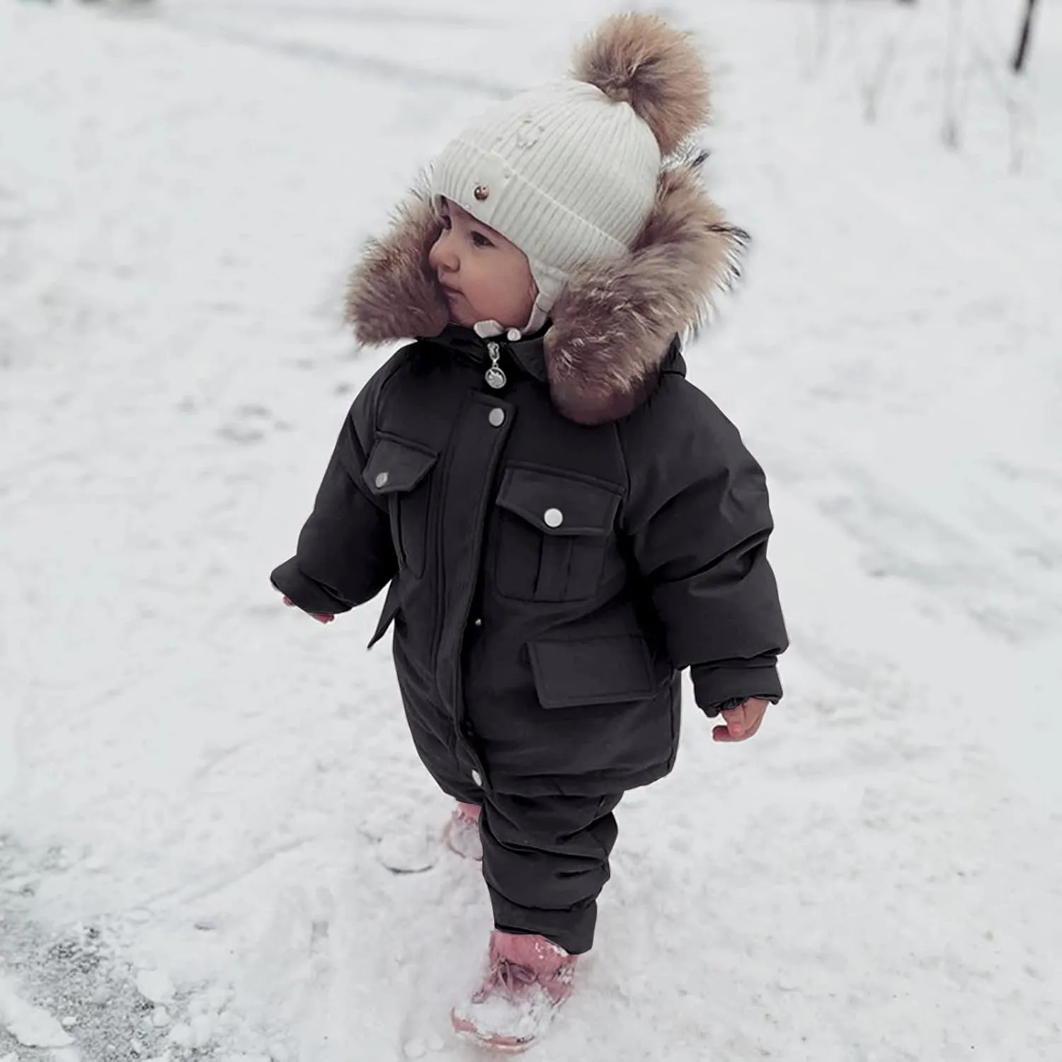 Toddler Girls Boys Winter Thick Warm Hooded Puffer Down Jacket Coat Paraks Jumpsuit Two Piece Snowsuit Ski Pants Set