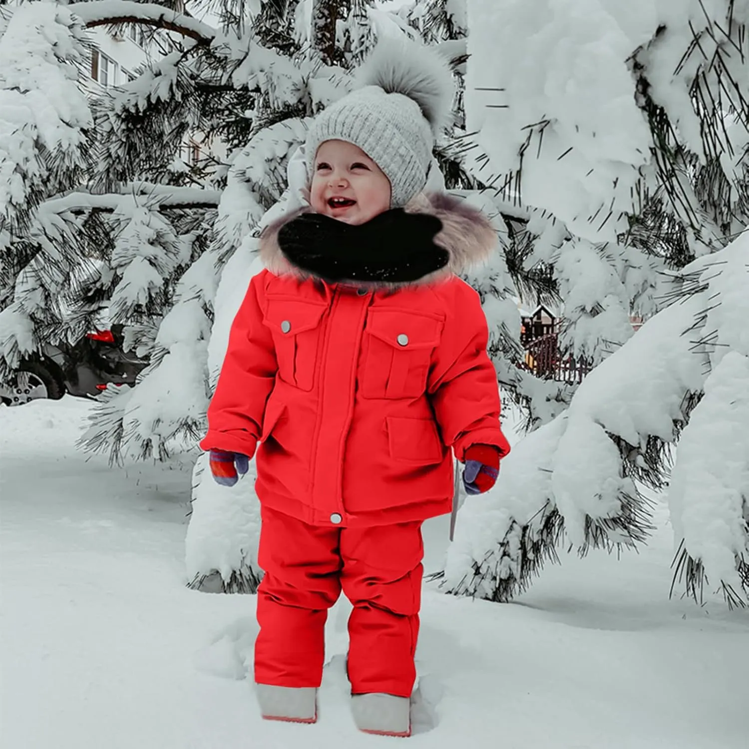 Toddler Girls Boys Winter Thick Warm Hooded Puffer Down Jacket Coat Paraks Jumpsuit Two Piece Snowsuit Ski Pants Set